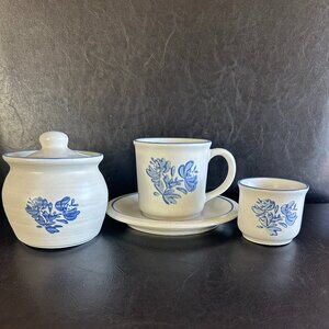 Yorktowne by PFALTZGRAFF "Blue Tulip" Sugar/Honey/Jam,CupSaucer,Votive Stoneware